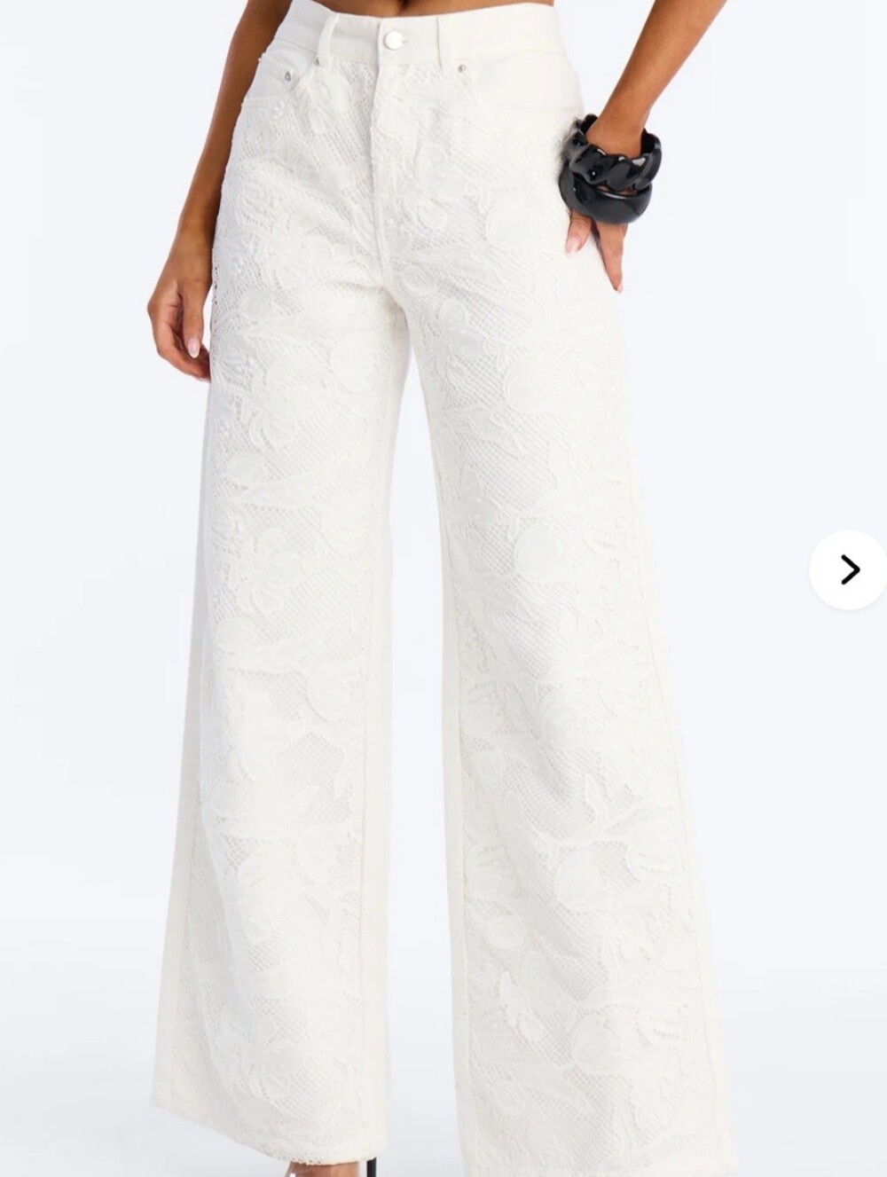 Fashion Nova Crochet Lace Overlay Wide Leg Jeans in White